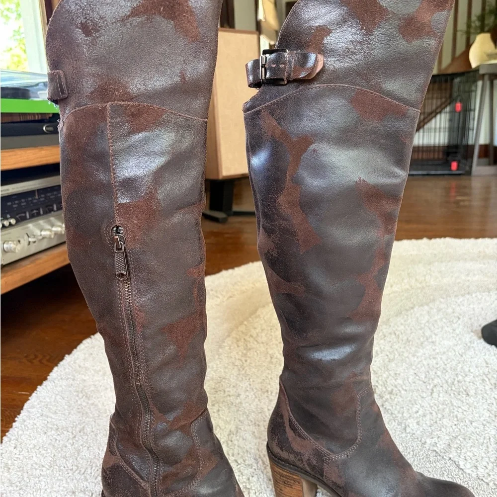 Donald Pliner Brown Leather Suede Over-the-Knee Boots 7.5